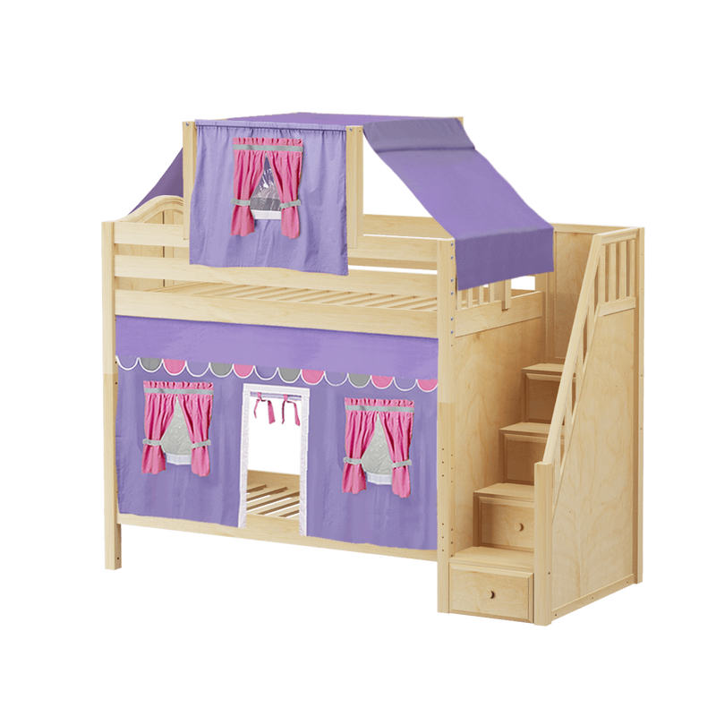 Maxtrix Twin High Bunk Bed with Stairs, Curtain + Top Tent
