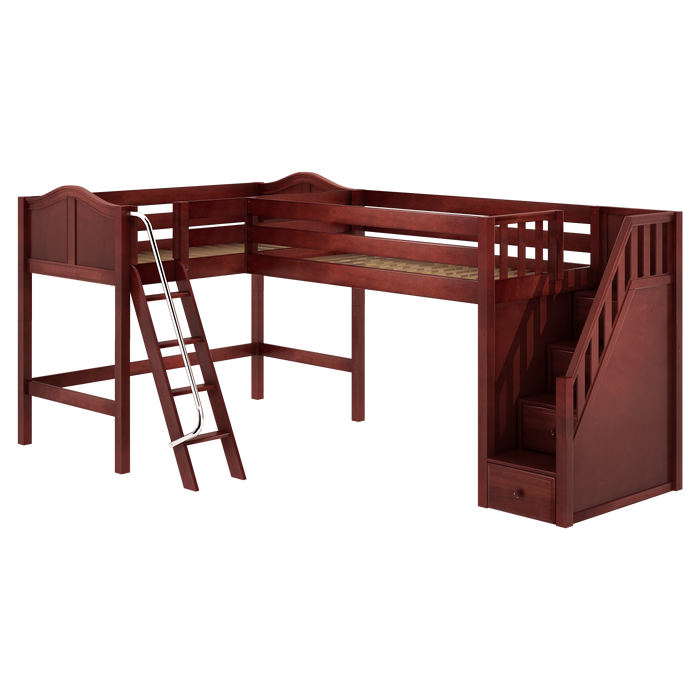 Maxtrix Twin Medium Corner Loft Bed with Ladder + Stairs - R