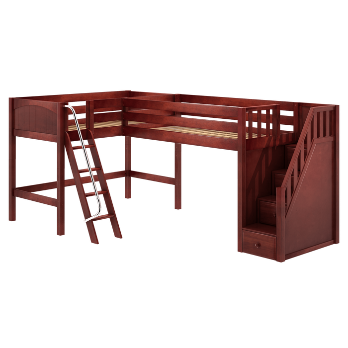 Maxtrix Twin Medium Corner Loft Bed with Ladder + Stairs - R