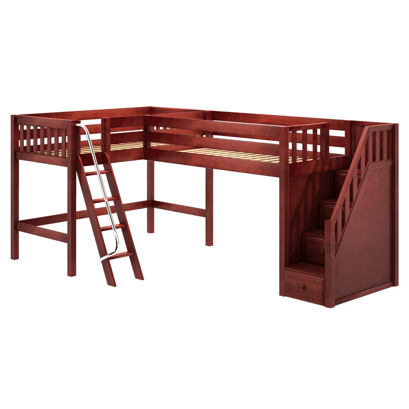 Maxtrix Twin Medium Corner Loft Bed with Ladder + Stairs - R