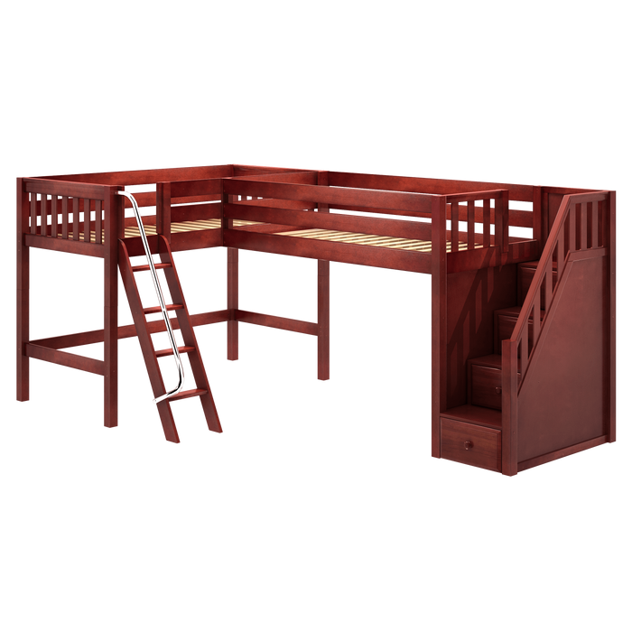 Maxtrix Twin Medium Corner Loft Bed with Ladder + Stairs - R