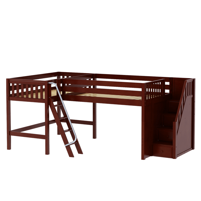 Maxtrix Twin Full Medium Corner Loft Bed with Ladder + Stairs - R