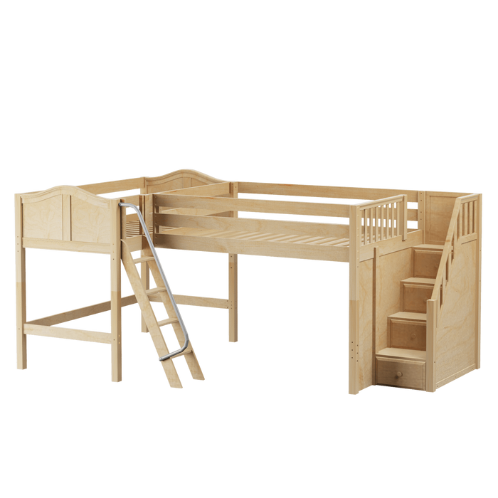 Maxtrix Twin Full Medium Corner Loft Bed with Ladder + Stairs - R