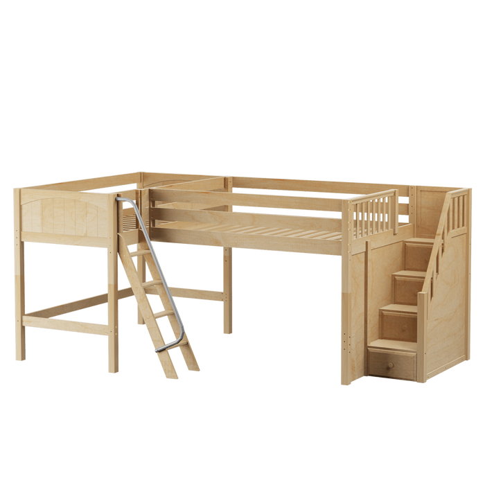 Maxtrix Twin Full Medium Corner Loft Bed with Ladder + Stairs - R