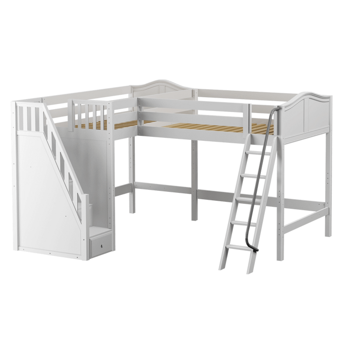 Maxtrix Twin Full High Corner Loft Bed with Ladder + Stairs - L