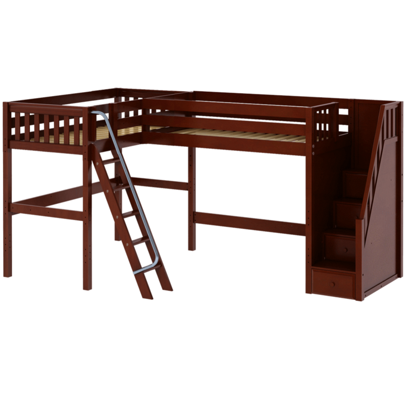 Maxtrix Twin High Corner Loft Bed with Ladder + Stairs - R