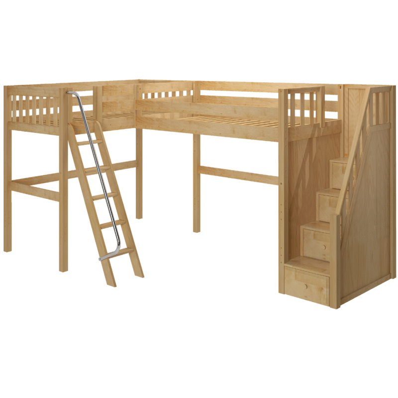 Maxtrix Twin High Corner Loft Bed with Ladder + Stairs - R