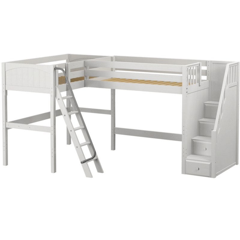 Maxtrix Twin High Corner Loft Bed with Ladder + Stairs - R
