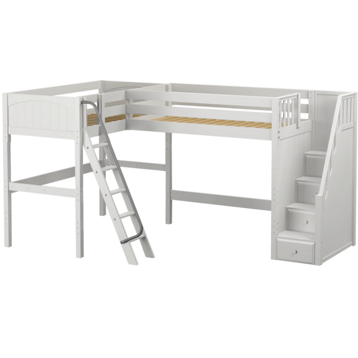 Maxtrix Twin High Corner Loft Bed with Ladder + Stairs - R
