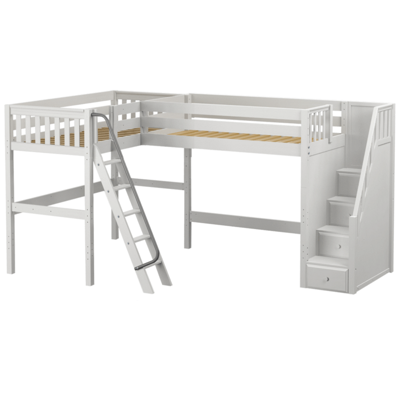 Maxtrix Twin High Corner Loft Bed with Ladder + Stairs - R