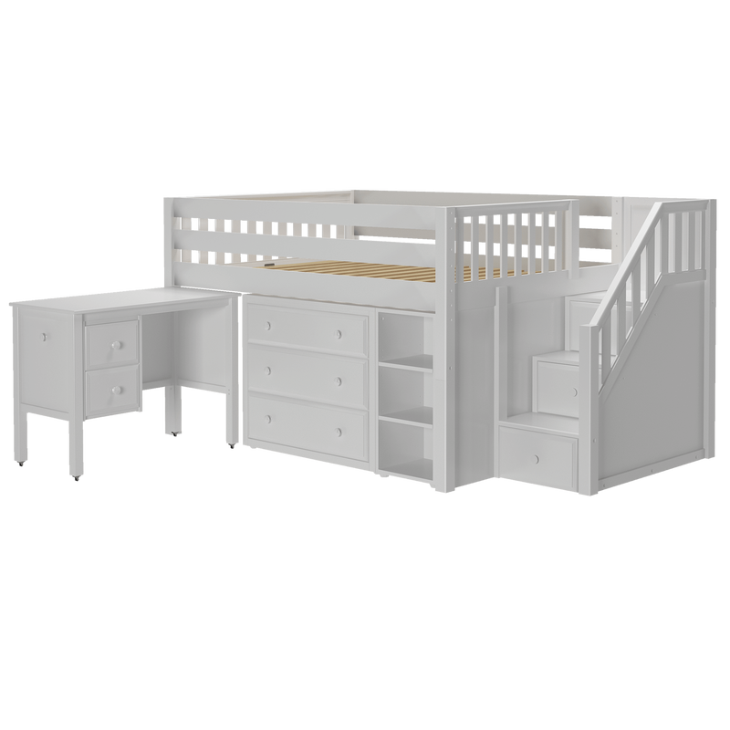 Maxtrix Full Low Loft Bed with Stairs, Storage + Desk