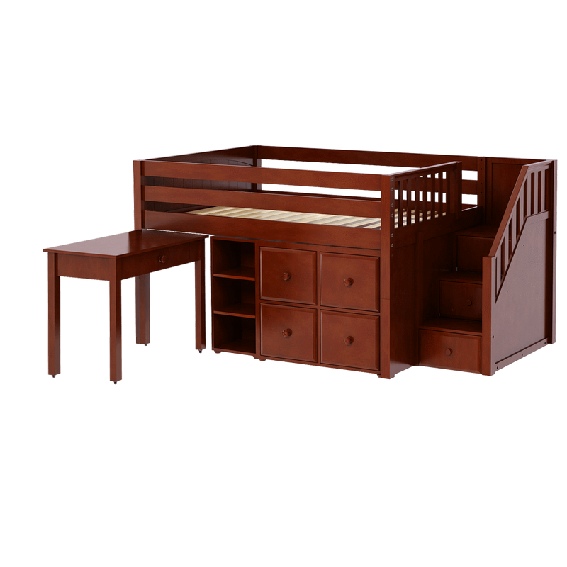 Maxtrix Full Low Loft Bed with Stairs, Storage + Desk