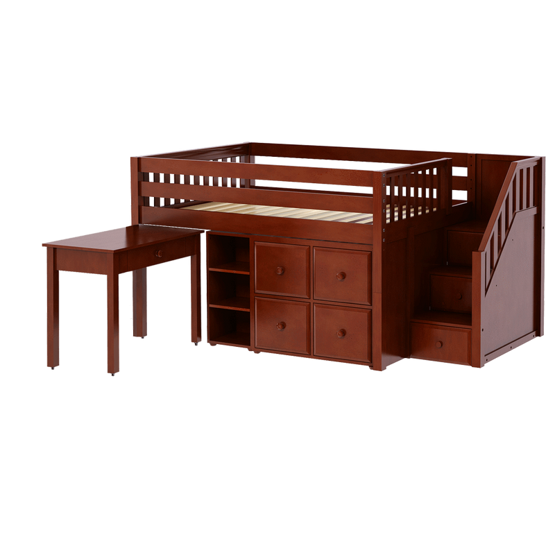 Maxtrix Full Low Loft Bed with Stairs, Storage + Desk