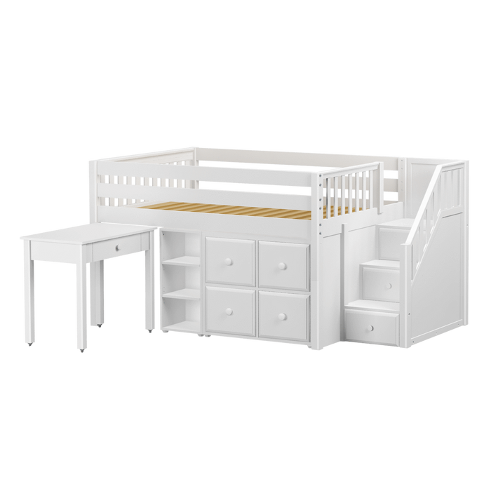 Maxtrix Full Low Loft Bed with Stairs, Storage + Desk