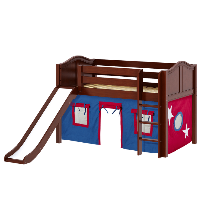 Maxtrix Twin Low Loft Bed with Straight Ladder, Curtain + Slide