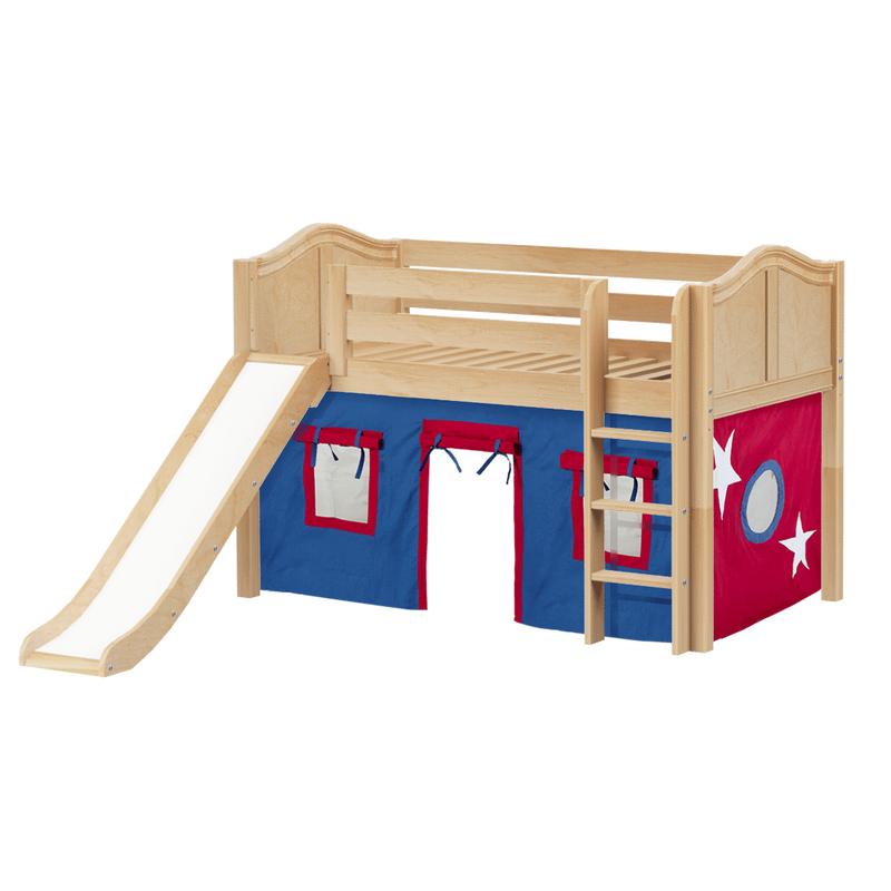 Maxtrix Twin Low Loft Bed with Straight Ladder, Curtain + Slide