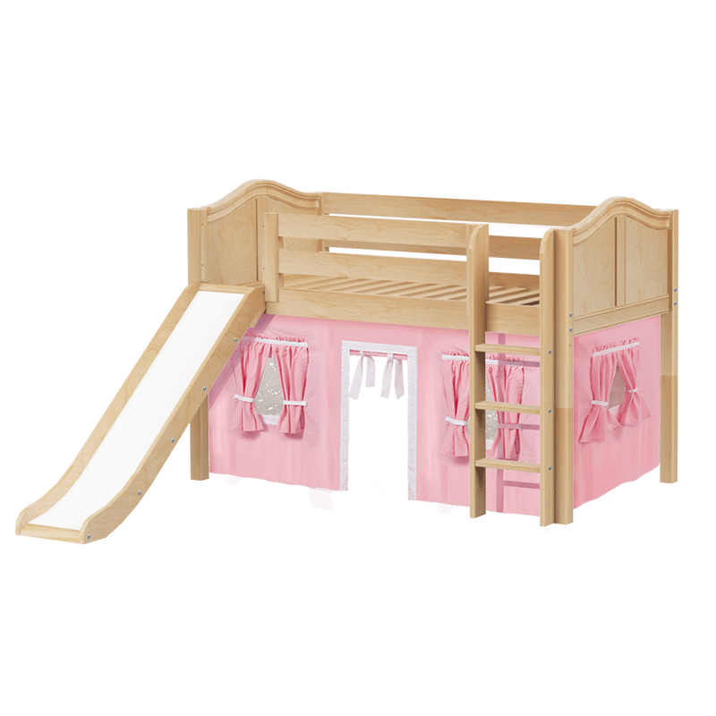 Maxtrix Twin Low Loft Bed with Straight Ladder, Curtain + Slide