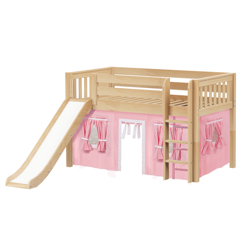 Maxtrix Twin Low Loft Bed with Straight Ladder, Curtain + Slide