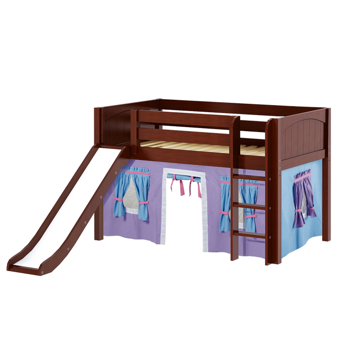 Maxtrix Twin Low Loft Bed with Straight Ladder, Curtain + Slide