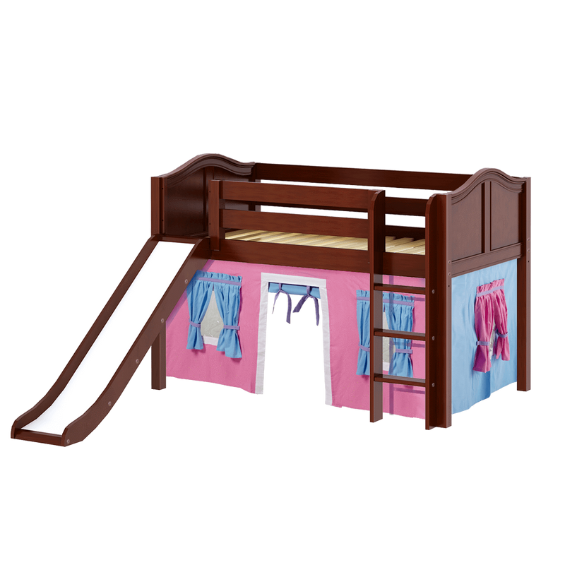 Maxtrix Twin Low Loft Bed with Straight Ladder, Curtain + Slide