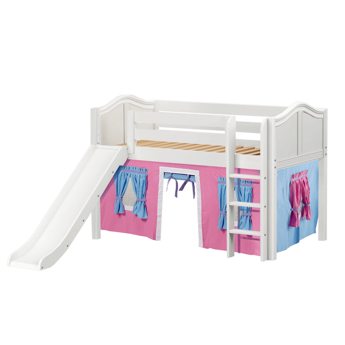 Maxtrix Twin Low Loft Bed with Straight Ladder, Curtain + Slide