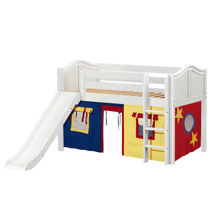 Maxtrix Twin Low Loft Bed with Straight Ladder, Curtain + Slide