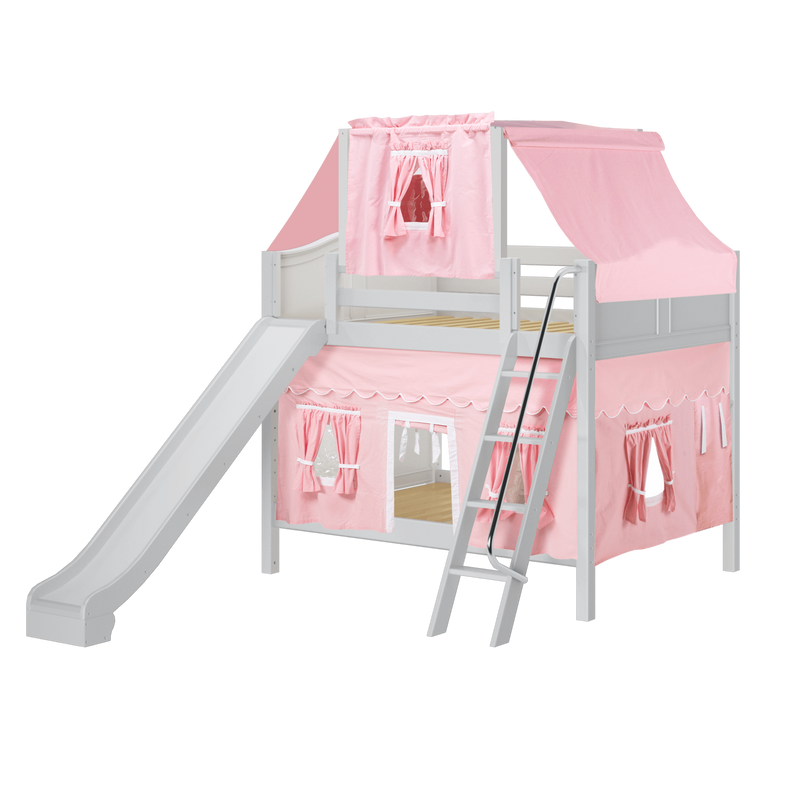 Maxtrix Full Medium Bunk Bed with Angled Ladder, Curtain, Top Tent + Slide