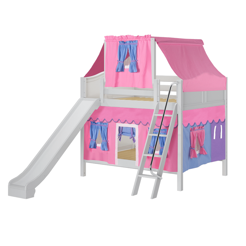 Maxtrix Full Medium Bunk Bed with Angled Ladder, Curtain, Top Tent + S — Cozy Kids Furniture