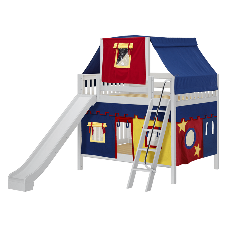 tent for bunk bed Maxtrix Full Medium Bunk Bed with Angled Ladder, Curtain, Top Tent + S — Cozy Kids Furniture