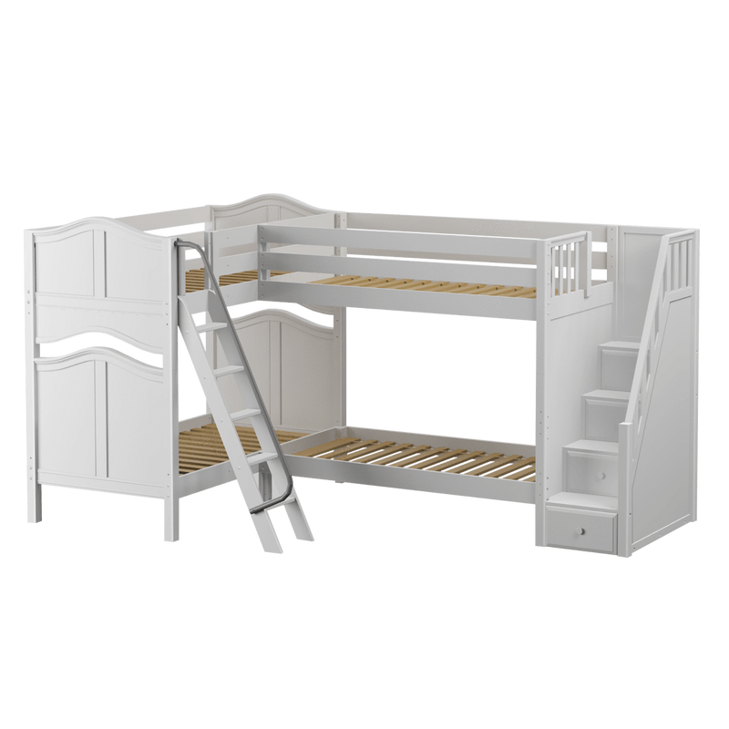 Maxtrix Twin High Corner Bunk Bed with Ladder + Stairs - R