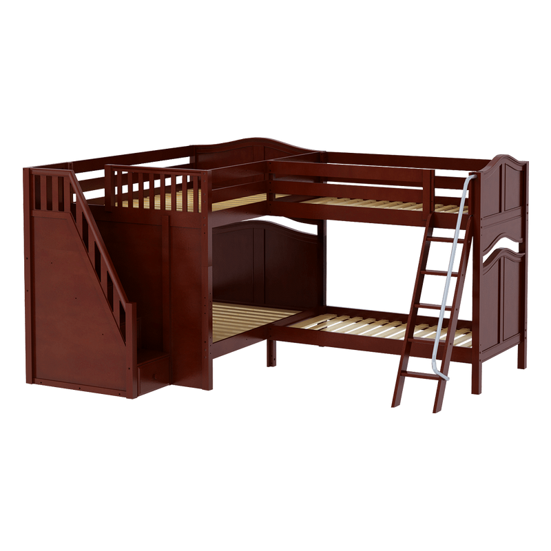 Maxtrix Full High Corner Bunk Bed with Ladder + Stairs - L
