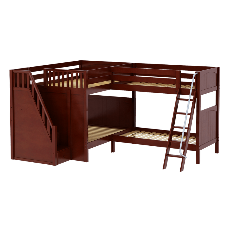 Maxtrix Full High Corner Bunk Bed with Ladder + Stairs - L