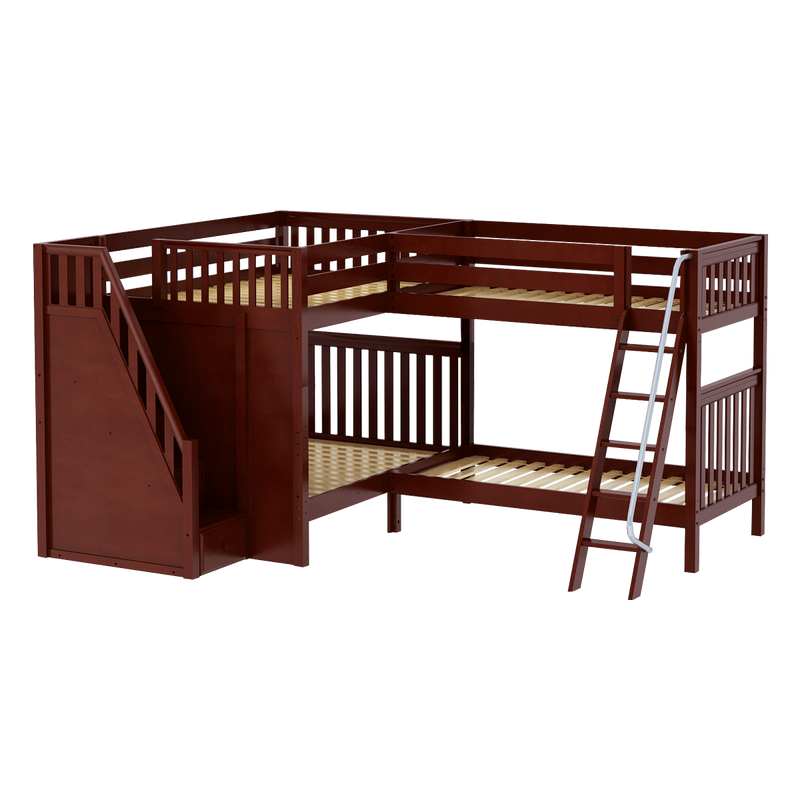 Maxtrix Full High Corner Bunk Bed with Ladder + Stairs - L