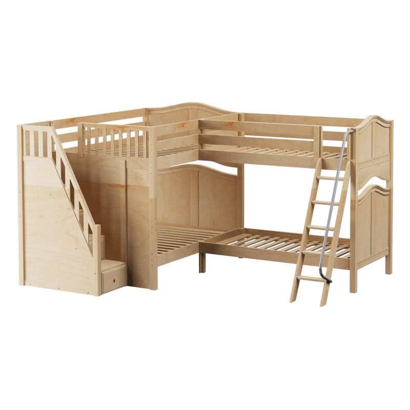 Maxtrix Full High Corner Bunk Bed with Ladder + Stairs - L