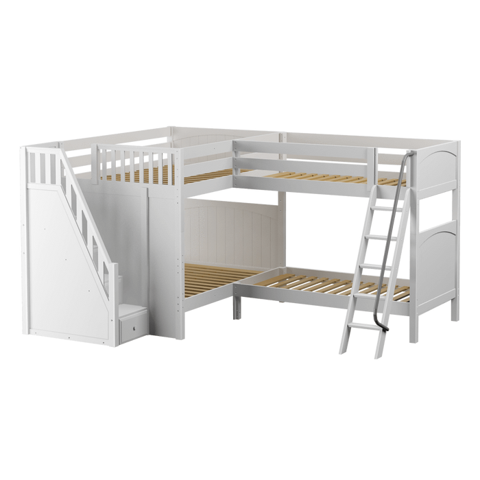 Maxtrix Full High Corner Bunk Bed with Ladder + Stairs - L