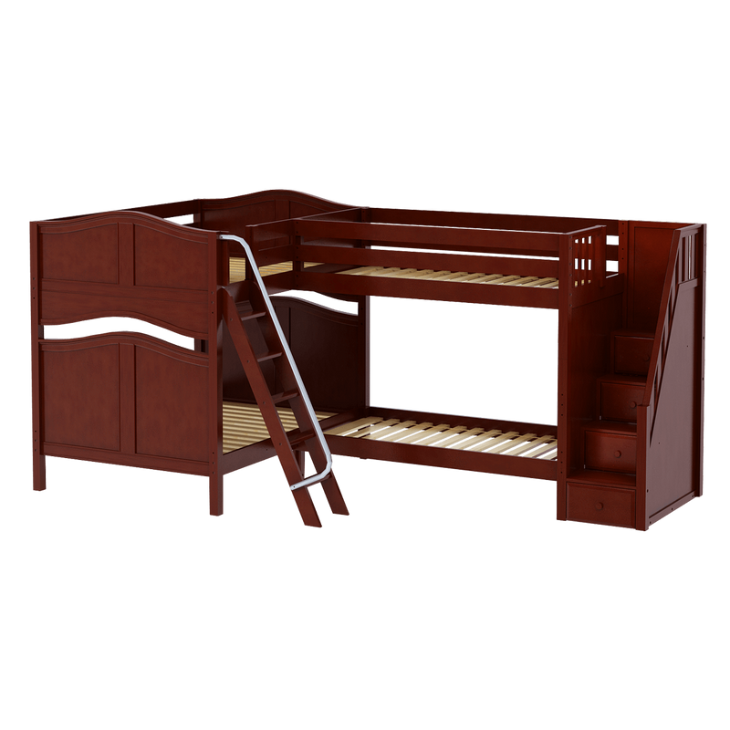 Maxtrix Full High Corner Bunk Bed with Ladder + Stairs - R