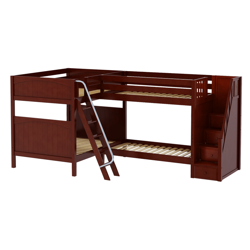 Maxtrix Full High Corner Bunk Bed with Ladder + Stairs - R