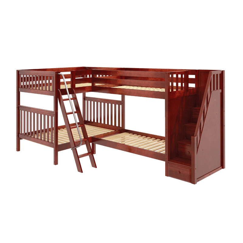 Maxtrix Full High Corner Bunk Bed with Ladder + Stairs - R