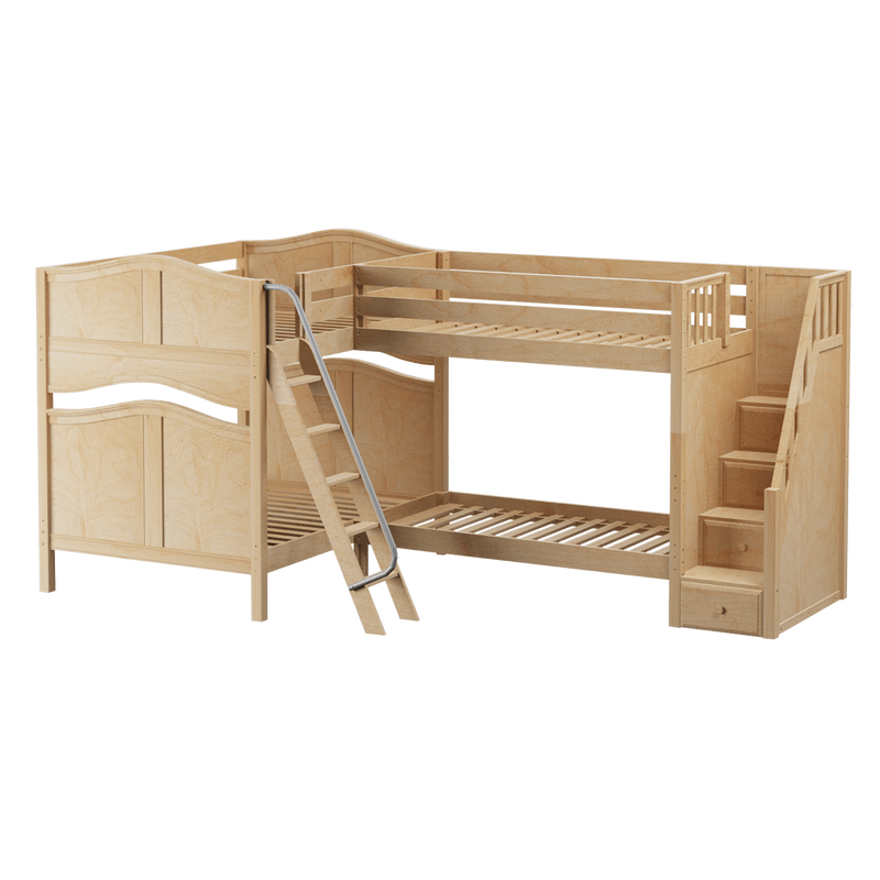 Maxtrix Full High Corner Bunk Bed with Ladder + Stairs - R