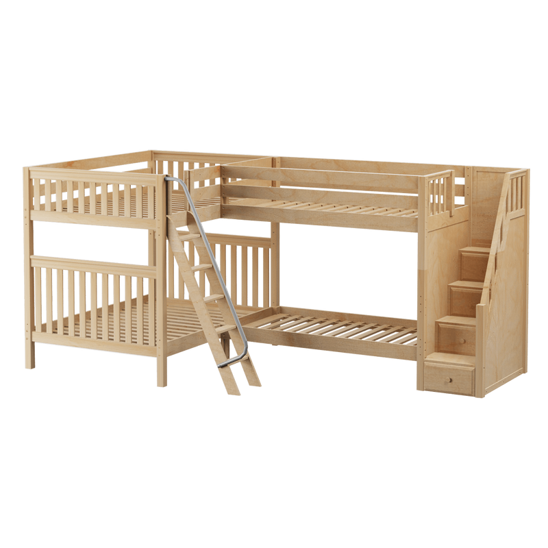 Maxtrix Full High Corner Bunk Bed with Ladder + Stairs - R