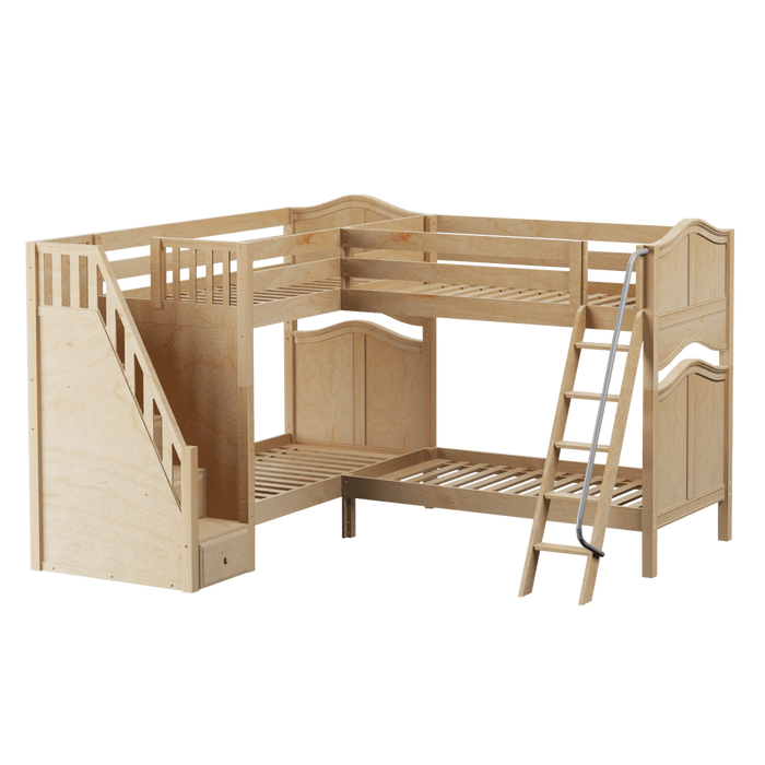 Maxtrix Twin High Corner Bunk Bed with Ladder + Stairs - L
