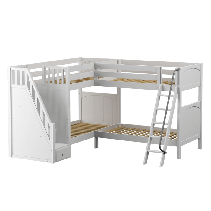 Maxtrix Twin High Corner Bunk Bed with Ladder + Stairs - L