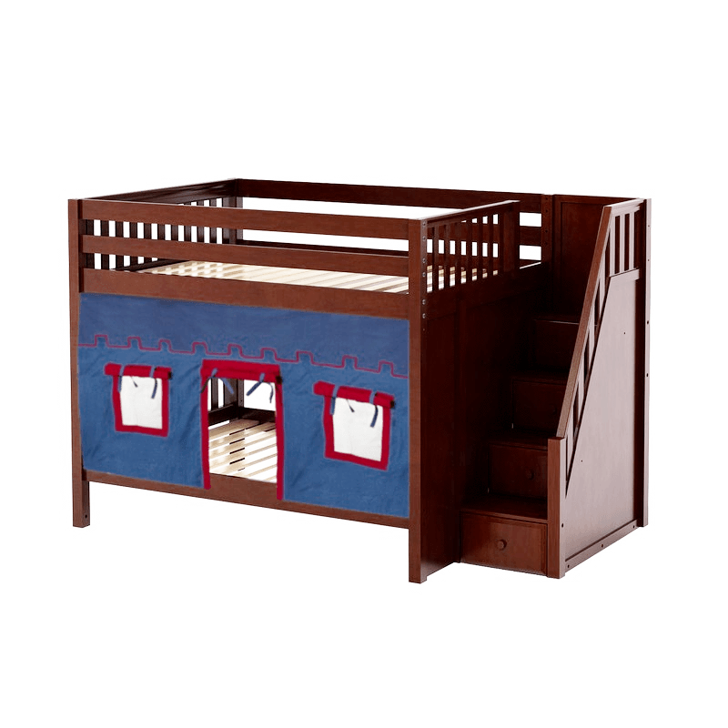 Maxtrix Full Medium Bunk Bed with Stairs + Curtain
