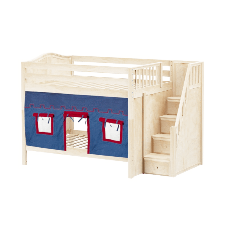 Maxtrix Full Medium Bunk Bed with Stairs + Curtain