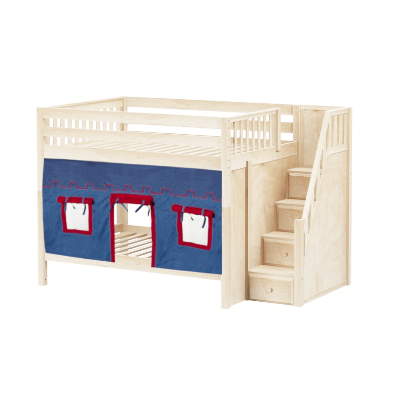 Maxtrix Full Medium Bunk Bed with Stairs + Curtain