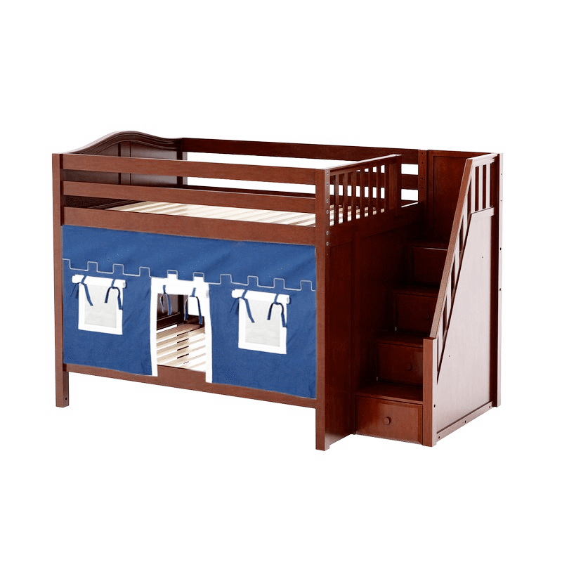Maxtrix Full Medium Bunk Bed with Stairs + Curtain