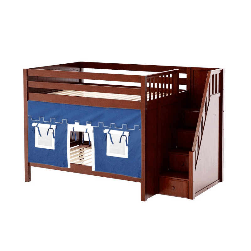 Maxtrix Full Medium Bunk Bed with Stairs + Curtain
