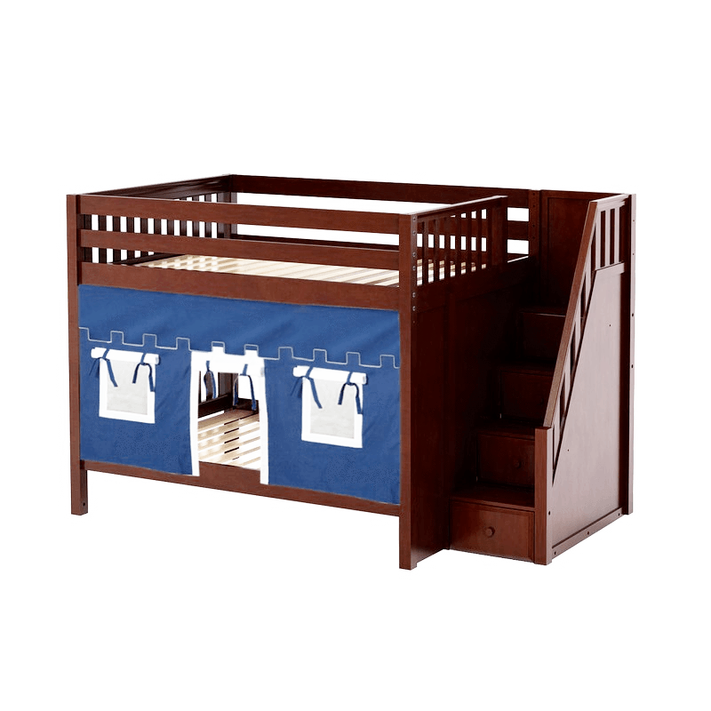 Maxtrix Full Medium Bunk Bed with Stairs + Curtain