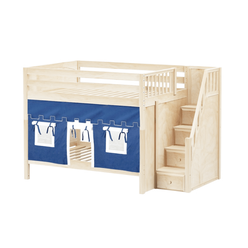 Maxtrix Full Medium Bunk Bed with Stairs + Curtain