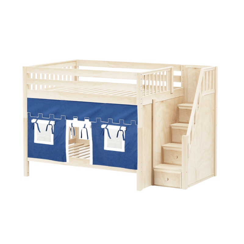 Maxtrix Full Medium Bunk Bed with Stairs + Curtain